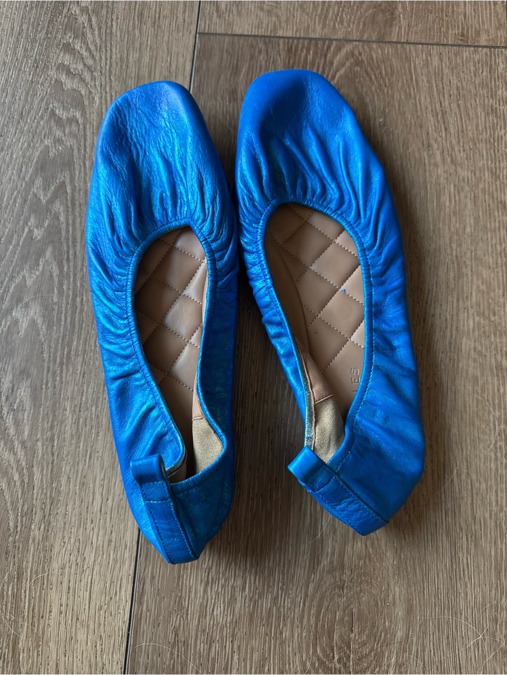 Aerosoles Bright Blue Leather Foldable Ballet Flats Quilted Insole - Size 11